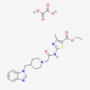 molecular formula C24H29N5O7S B2910740 ethyl 2-(2-(4-((1H-benzo[d]imidazol-1-yl)methyl)piperidin-1-yl)acetamido)-4-methylthiazole-5-carboxylate oxalate CAS No. 1351648-20-8