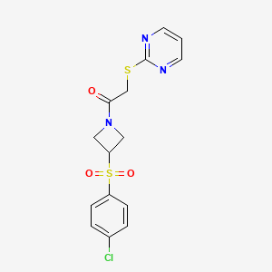 B2910800 1-(3-((4-Chlorophenyl)sulfonyl)azetidin-1-yl)-2-(pyrimidin-2-ylthio)ethanone CAS No. 1797088-00-6