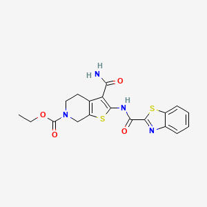 molecular formula C19H18N4O4S2 B2910805 ethyl 2-(1,3-benzothiazole-2-amido)-3-carbamoyl-4H,5H,6H,7H-thieno[2,3-c]pyridine-6-carboxylate CAS No. 864925-76-8