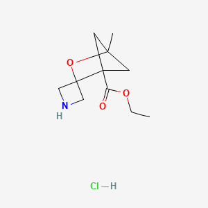 molecular formula C11H18ClNO3 B2910846 Ethyl 1-methylspiro[2-oxabicyclo[2.1.1]hexane-3,3'-azetidine]-4-carboxylate;hydrochloride CAS No. 2490398-60-0