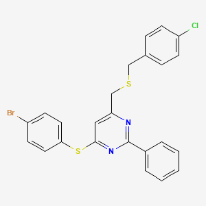 4-((4-Bromophenyl)sulfanyl)-6-(((4-chlorobenzyl)sulfanyl)methyl)-2-phenylpyrimidine