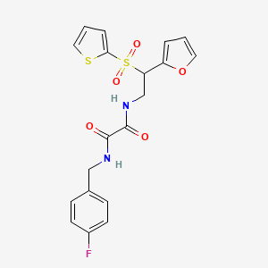 molecular formula C19H17FN2O5S2 B2910871 N'-[(4-FLUOROPHENYL)METHYL]-N-[2-(FURAN-2-YL)-2-(THIOPHENE-2-SULFONYL)ETHYL]ETHANEDIAMIDE CAS No. 896316-46-4