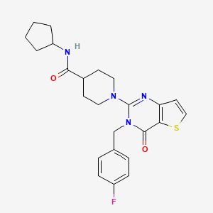 molecular formula C24H27FN4O2S B2910883 N-cyclopentyl-1-{3-[(4-fluorophenyl)methyl]-4-oxo-3H,4H-thieno[3,2-d]pyrimidin-2-yl}piperidine-4-carboxamide CAS No. 1113105-42-2