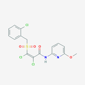 molecular formula C16H13Cl3N2O4S B2910886 (2Z)-2,3-dichloro-3-[(2-chlorophenyl)methanesulfonyl]-N-(6-methoxypyridin-2-yl)prop-2-enamide CAS No. 860609-49-0