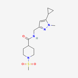 molecular formula C15H24N4O3S B2910892 N-((5-cyclopropyl-1-methyl-1H-pyrazol-3-yl)methyl)-1-(methylsulfonyl)piperidine-4-carboxamide CAS No. 1448053-68-6