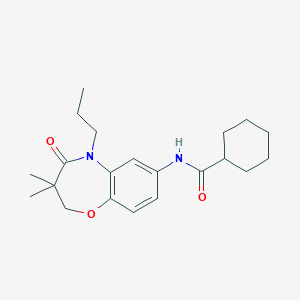 molecular formula C21H30N2O3 B2910912 N-(3,3-dimethyl-4-oxo-5-propyl-2,3,4,5-tetrahydro-1,5-benzoxazepin-7-yl)cyclohexanecarboxamide CAS No. 921521-62-2