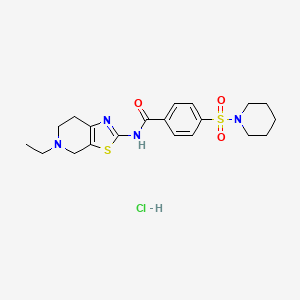 molecular formula C20H27ClN4O3S2 B2910954 N-(5-ethyl-4,5,6,7-tetrahydrothiazolo[5,4-c]pyridin-2-yl)-4-(piperidin-1-ylsulfonyl)benzamide hydrochloride CAS No. 1217047-62-5