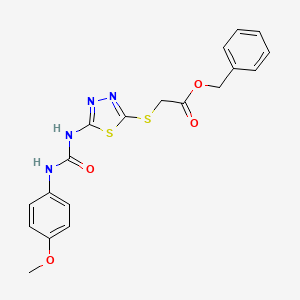 molecular formula C19H18N4O4S2 B2910960 Benzyl 2-((5-(3-(4-methoxyphenyl)ureido)-1,3,4-thiadiazol-2-yl)thio)acetate CAS No. 922591-33-1