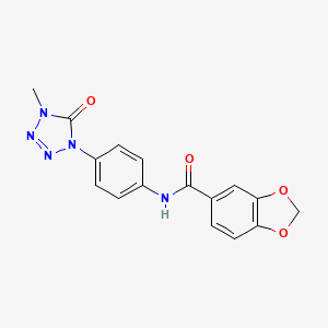 molecular formula C16H13N5O4 B2911029 N-(4-(4-methyl-5-oxo-4,5-dihydro-1H-tetrazol-1-yl)phenyl)benzo[d][1,3]dioxole-5-carboxamide CAS No. 1396847-94-1