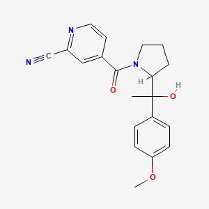 B2911043 4-[2-[1-Hydroxy-1-(4-methoxyphenyl)ethyl]pyrrolidine-1-carbonyl]pyridine-2-carbonitrile CAS No. 2109120-08-1