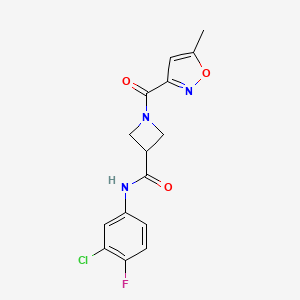 molecular formula C15H13ClFN3O3 B2911087 N-(3-chloro-4-fluorophenyl)-1-(5-methyl-1,2-oxazole-3-carbonyl)azetidine-3-carboxamide CAS No. 1396707-57-5