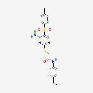molecular formula C21H22N4O3S2 B2911097 2-{[4-AMINO-5-(4-METHYLBENZENESULFONYL)PYRIMIDIN-2-YL]SULFANYL}-N-(4-ETHYLPHENYL)ACETAMIDE CAS No. 894953-10-7