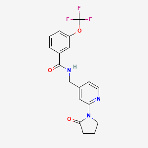 molecular formula C18H16F3N3O3 B2911139 N-((2-(2-oxopyrrolidin-1-yl)pyridin-4-yl)methyl)-3-(trifluoromethoxy)benzamide CAS No. 2034495-07-1