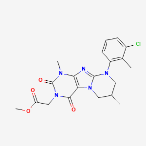 molecular formula C20H22ClN5O4 B2911143 methyl 2-[9-(3-chloro-2-methylphenyl)-1,7-dimethyl-2,4-dioxo-1H,2H,3H,4H,6H,7H,8H,9H-pyrimido[1,2-g]purin-3-yl]acetate CAS No. 876901-04-1