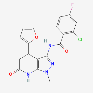 2-chloro-4-fluoro-N-(4-(furan-2-yl)-1-methyl-6-oxo-4,5,6,7-tetrahydro-1H-pyrazolo[3,4-b]pyridin-3-yl)benzamide