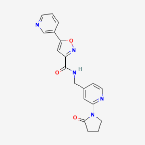molecular formula C19H17N5O3 B2911219 N-((2-(2-oxopyrrolidin-1-yl)pyridin-4-yl)methyl)-5-(pyridin-3-yl)isoxazole-3-carboxamide CAS No. 2034465-97-7