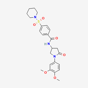 molecular formula C24H29N3O6S B2911235 N-[1-(3,4-dimethoxyphenyl)-5-oxopyrrolidin-3-yl]-4-(piperidine-1-sulfonyl)benzamide CAS No. 900997-63-9