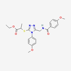 molecular formula C23H26N4O5S B2911236 ethyl 2-{[4-(4-methoxyphenyl)-5-{[(4-methoxyphenyl)formamido]methyl}-4H-1,2,4-triazol-3-yl]sulfanyl}propanoate CAS No. 476431-62-6