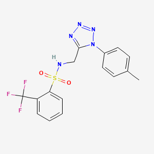 molecular formula C16H14F3N5O2S B2911239 N-((1-(p-tolyl)-1H-tetrazol-5-yl)methyl)-2-(trifluoromethyl)benzenesulfonamide CAS No. 921060-63-1