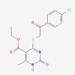 molecular formula C16H15ClN2O4S B2911244 ethyl 4-{[2-(4-chlorophenyl)-2-oxoethyl]sulfanyl}-6-methyl-2-oxo-1,2-dihydropyrimidine-5-carboxylate CAS No. 899727-29-8