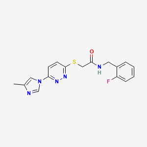 molecular formula C17H16FN5OS B2911255 N-(2-fluorobenzyl)-2-((6-(4-methyl-1H-imidazol-1-yl)pyridazin-3-yl)thio)acetamide CAS No. 1251696-56-6