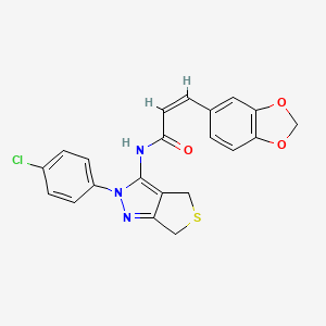 molecular formula C21H16ClN3O3S B2911281 (Z)-3-(benzo[d][1,3]dioxol-5-yl)-N-(2-(4-chlorophenyl)-4,6-dihydro-2H-thieno[3,4-c]pyrazol-3-yl)acrylamide CAS No. 1164465-30-8