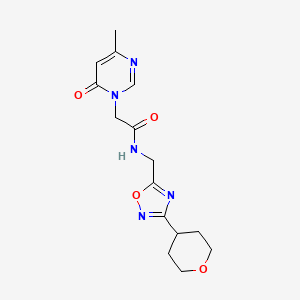 molecular formula C15H19N5O4 B2911303 2-(4-methyl-6-oxopyrimidin-1(6H)-yl)-N-((3-(tetrahydro-2H-pyran-4-yl)-1,2,4-oxadiazol-5-yl)methyl)acetamide CAS No. 2034291-61-5