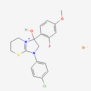 molecular formula C19H19BrClFN2O2S B2911308 1-(4-chlorophenyl)-3-(2-fluoro-4-methoxyphenyl)-3-hydroxy-3,5,6,7-tetrahydro-2H-imidazo[2,1-b][1,3]thiazin-1-ium bromide CAS No. 1106749-40-9
