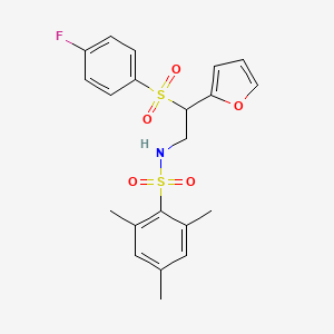 molecular formula C21H22FNO5S2 B2911311 N-[2-(4-fluorobenzenesulfonyl)-2-(furan-2-yl)ethyl]-2,4,6-trimethylbenzene-1-sulfonamide CAS No. 896327-53-0