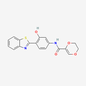 molecular formula C18H14N2O4S B2911314 N-[4-(1,3-benzothiazol-2-yl)-3-hydroxyphenyl]-5,6-dihydro-1,4-dioxine-2-carboxamide CAS No. 864937-61-1