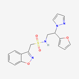 molecular formula C17H16N4O4S B2911354 1-(benzo[d]isoxazol-3-yl)-N-(2-(furan-2-yl)-2-(1H-pyrazol-1-yl)ethyl)methanesulfonamide CAS No. 2034545-34-9
