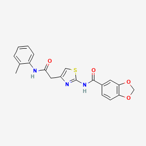 molecular formula C20H17N3O4S B2911371 N-(4-(2-oxo-2-(o-tolylamino)ethyl)thiazol-2-yl)benzo[d][1,3]dioxole-5-carboxamide CAS No. 921560-23-8