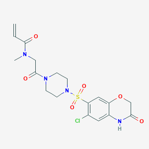molecular formula C18H21ClN4O6S B2911414 N-[2-[4-[(6-Chloro-3-oxo-4H-1,4-benzoxazin-7-yl)sulfonyl]piperazin-1-yl]-2-oxoethyl]-N-methylprop-2-enamide CAS No. 2361896-79-7