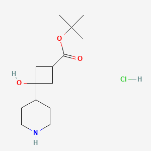 molecular formula C14H26ClNO3 B2911436 Tert-butyl 3-hydroxy-3-piperidin-4-ylcyclobutane-1-carboxylate;hydrochloride CAS No. 2305253-30-7
