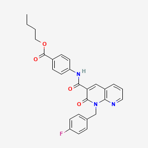 molecular formula C27H24FN3O4 B2911458 butyl 4-{1-[(4-fluorophenyl)methyl]-2-oxo-1,2-dihydro-1,8-naphthyridine-3-amido}benzoate CAS No. 1005295-23-7