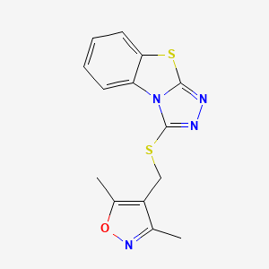 molecular formula C14H12N4OS2 B2911483 3,5-Dimethyl-4-([1,2,4]triazolo[3,4-b][1,3]benzothiazol-1-ylsulfanylmethyl)-1,2-oxazole CAS No. 315691-54-4