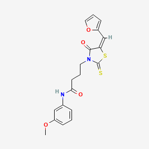 molecular formula C19H18N2O4S2 B2911484 (E)-4-(5-(furan-2-ylmethylene)-4-oxo-2-thioxothiazolidin-3-yl)-N-(3-methoxyphenyl)butanamide CAS No. 637318-83-3