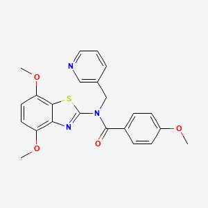 molecular formula C23H21N3O4S B2911489 N-(4,7-dimethoxybenzo[d]thiazol-2-yl)-4-methoxy-N-(pyridin-3-ylmethyl)benzamide CAS No. 895430-68-9