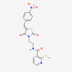 molecular formula C19H16N4O5S2 B2911493 2-(methylsulfanyl)-N-(2-{5-[(4-nitrophenyl)methylidene]-2,4-dioxo-1,3-thiazolidin-3-yl}ethyl)pyridine-3-carboxamide CAS No. 848059-70-1