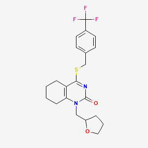 molecular formula C21H23F3N2O2S B2911498 1-((tetrahydrofuran-2-yl)methyl)-4-((4-(trifluoromethyl)benzyl)thio)-5,6,7,8-tetrahydroquinazolin-2(1H)-one CAS No. 899951-88-3
