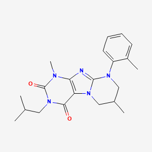 molecular formula C21H27N5O2 B2911520 3-isobutyl-1,7-dimethyl-9-(o-tolyl)-6,7,8,9-tetrahydropyrimido[2,1-f]purine-2,4(1H,3H)-dione CAS No. 877618-00-3