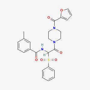 N-[1-(benzenesulfonyl)-2-[4-(furan-2-carbonyl)piperazin-1-yl]-2-oxoethyl]-3-methylbenzamide