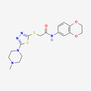 molecular formula C17H21N5O3S2 B2911559 N-(2,3-dihydrobenzo[b][1,4]dioxin-6-yl)-2-((5-(4-methylpiperazin-1-yl)-1,3,4-thiadiazol-2-yl)thio)acetamide CAS No. 1105251-30-6