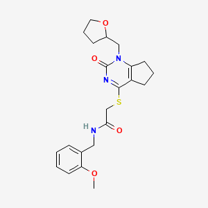 molecular formula C22H27N3O4S B2911564 N-(2-methoxybenzyl)-2-((2-oxo-1-((tetrahydrofuran-2-yl)methyl)-2,5,6,7-tetrahydro-1H-cyclopenta[d]pyrimidin-4-yl)thio)acetamide CAS No. 899756-40-2