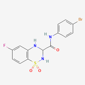 molecular formula C14H11BrFN3O3S B2911592 N-(4-bromophenyl)-6-fluoro-3,4-dihydro-2H-benzo[e][1,2,4]thiadiazine-3-carboxamide 1,1-dioxide CAS No. 1219355-99-3