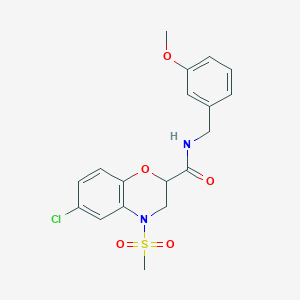 molecular formula C18H19ClN2O5S B2911614 6-chloro-N-(3-methoxybenzyl)-4-(methylsulfonyl)-3,4-dihydro-2H-1,4-benzoxazine-2-carboxamide CAS No. 866142-58-7