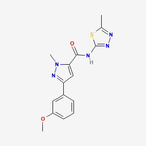 molecular formula C15H15N5O2S B2911619 3-(3-methoxyphenyl)-1-methyl-N-(5-methyl-1,3,4-thiadiazol-2-yl)-1H-pyrazole-5-carboxamide CAS No. 1219905-37-9