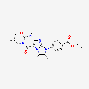 molecular formula C23H27N5O4 B2911654 ethyl 4-(3-isobutyl-1,6,7-trimethyl-2,4-dioxo-3,4-dihydro-1H-imidazo[2,1-f]purin-8(2H)-yl)benzoate CAS No. 877810-52-1