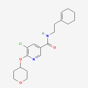 molecular formula C19H25ClN2O3 B2911698 5-chloro-N-(2-(cyclohex-1-en-1-yl)ethyl)-6-((tetrahydro-2H-pyran-4-yl)oxy)nicotinamide CAS No. 1903462-50-9
