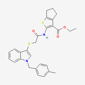 molecular formula C28H28N2O3S2 B2911722 ethyl 2-[2-({1-[(4-methylphenyl)methyl]-1H-indol-3-yl}sulfanyl)acetamido]-4H,5H,6H-cyclopenta[b]thiophene-3-carboxylate CAS No. 681277-03-2